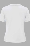 Camisetas casuais brancas com estampa de personagens letra O no decote