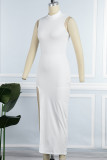 ホワイトセクシーなソリッド高開口部タートルネック不規則なドレスドレス