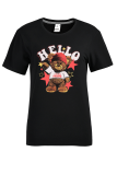 Black Character Print Patchwork O Neck T-Shirts
