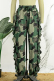 Calça casual com estampa de camuflagem amarela regular cintura alta convencional com estampa completa
