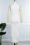 White Sexy Solid High Opening Turtleneck Irregular Dress Dresses