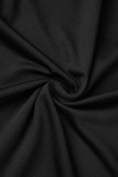 Noir Sexy Rue Élégant Solide Haute Ouverture Pli V Cou Une Étape Jupe Robes