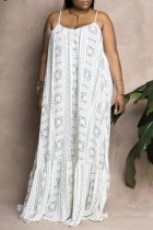 Robe longue blanche à bretelles spaghetti imprimée décontractée et sexy