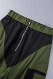 Grüne lässige Patchwork-Kontrast-Röhrenhose mit hoher Taille und Lautsprecher-Patchwork