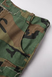 Camouflage Lässiger Camouflage-Druck Patchwork Normale hohe Taille Konventionelle Volldruckröcke