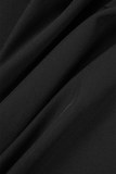 Robes de robe de chemise à col rabattu en patchwork de paillettes solides décontractées noires