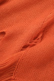 Oranje Sexy Solide Ruglooze Strapless Tweedelige lange mouw (met mouwen)