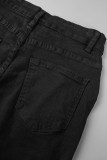 Черные повседневные однотонные рваные джинсовые шорты скинни с высокой талией