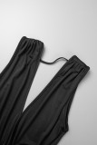 Zwarte sexy straat elegante stevige hoge opening vouw V-hals eenstaps rokjurken