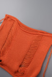 Orange sexig solid rygglös axelbandslös långärmad två delar (med ärmar)