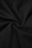 Schwarzes, sexy, formelles, solides Patchwork-Abendkleid mit V-Ausschnitt
