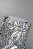 Silver Sexy Solid Frenulum Backless Halter Sans manches Deux pièces