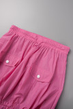 Rose Red Casual Solid Basic Regular High Waist Conventional Solid Color Skirts