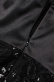 Pagliaccetto regolare nero sexy casual con paillettes patchwork senza schienale