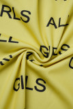 Gele sexy casual letterprint backless strapless mouwloze jurkjurken