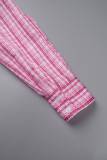 Pagliaccetto regolare con colletto rovesciato patchwork con stampa casual rosa