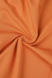 Оранжевые сексуальные повседневные однотонные облегающие комбинезоны с открытой спиной и V-образным вырезом