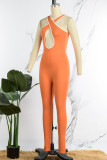 Orange Sexig Casual Solid urholkad rygglös V-hals Skinny Jumpsuits