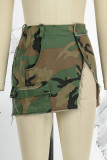 Camouflage Casual Camouflage Print Patchwork Vanlig hög midja Konventionella kjolar med heltryck