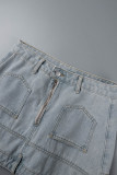 Baby Blue Casual Solid Patchwork High Waist Skinny Denim Skirts