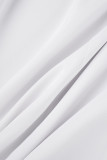 Bianco Casual Solid Basic Due risvolti Manica lunga Due pezzi