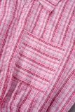 Roze casual print patchwork normale romper met kraag