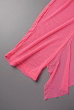 Rosa sexiga solida urholkade genomskinliga rygglösa badkläder