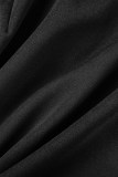 Zwarte sexy formele effen patchwork avondjurken met V-hals