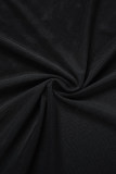 Schwarze, sexy, durchsichtige, rückenfreie, langärmlige Kleider mit Schmetterlings-Patchwork und O-Ausschnitt