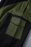 Calças de patchwork casual verde contrastante cintura alta alto-falante patchwork