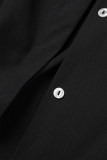 Svarta Casual solida paljetter Patchwork Turndown-krage skjortklänningar