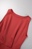 Vestido sin mangas con cuello en O básico sólido informal rojo Vestidos