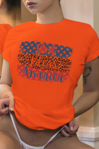 Camisetas esportivas laranja com estampa diária patchwork letra O