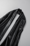 Svarta sexiga solida rygglösa grimma ärmlösa klänningar