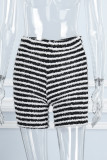 Schwarze, lässige, gestreifte, schmale Patchwork-Shorts mit hoher Taille, herkömmliche Patchwork-Shorts
