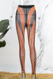 Khaki Casual Street Sportswear Pantaloni con stampa di posizionamento a matita a vita media skinny trasparenti a righe