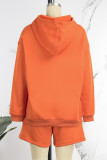 Orange Casual Letter Basic Hooded Collar Long Sleeve Two Pieces