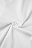 Белые сексуальные повседневные элегантные однотонные лоскутные сетчатые комбинезоны с косым воротником и горячей дрелью