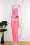 Розовые сексуальные однотонные открытые прозрачные купальники с открытой спиной