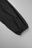 Svarta Casual solida paljetter Patchwork Turndown-krage skjortklänningar