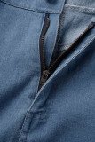 Mameluco de mezclilla flaco de cintura media con cuello vuelto de patchwork sólido casual azul claro