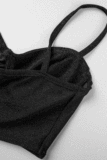 Черный сексуальный повседневный сплошной спинки Спагетти ремень без рукавов из двух частей