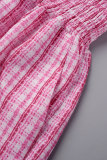 Mameluco regular con cuello vuelto y patchwork con estampado casual rosa