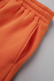 Orange Casual Letter Basic Hooded Collar Långärmad Två delar