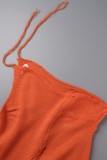 Оранжевый сексуальный однотонный топ без бретелек с длинными рукавами и открытой спиной из двух частей (с рукавами)