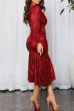 Röd Elegant Solid Slit Vik V-hals omslagna kjolklänningar