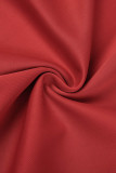 赤 カジュアル ソリッド ベーシック Oネック ノースリーブ ドレス ドレス