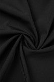 Robes de robe de chemise à col rabattu en patchwork de paillettes solides décontractées noires