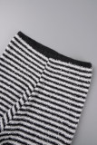 Pantalon patchwork conventionnel à taille haute à rayures décontractées noir