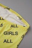 Gele sexy casual letterprint backless strapless mouwloze jurkjurken